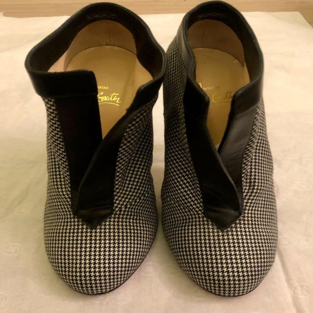 Christian Louboutin Houndstooh Cloth Ankle Boots Booties EU 38